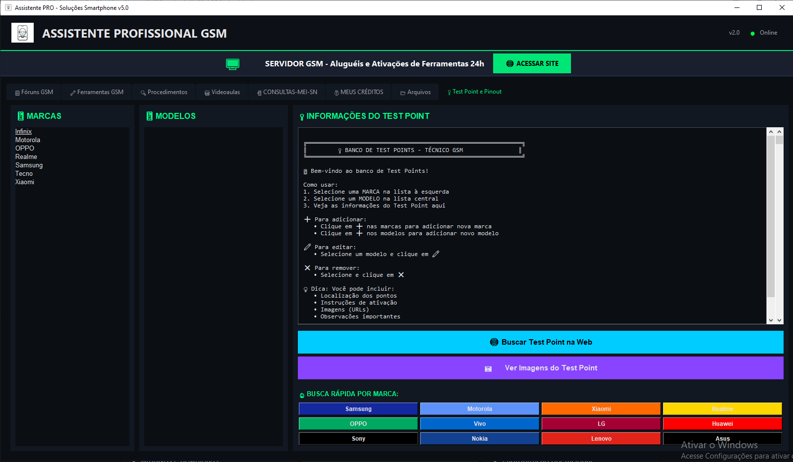 Assistente GSM - tela do sistema